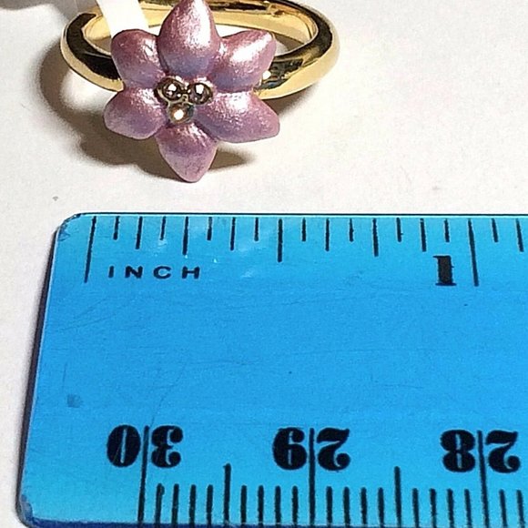 Gold Pink Plumeria Flower Ring Size 6 8 Crystal Yellow Plated Island Tropical - Picture 9 of 10